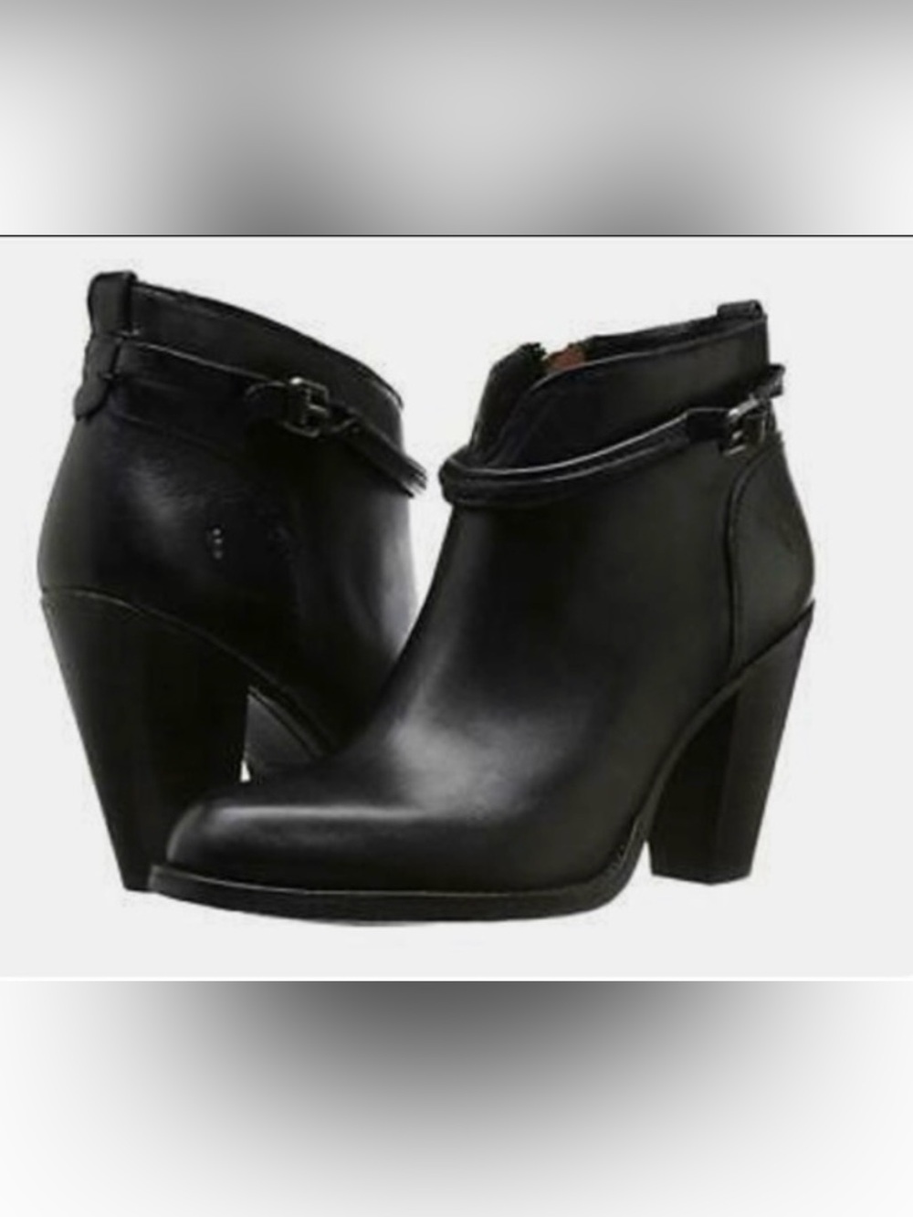 Frye Black Leather Ankle Booties with Strap Detail